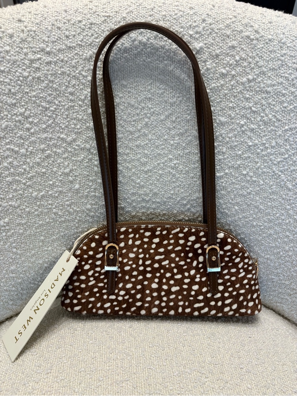 Madison West Brown and White Spotted Shoulder Bag
